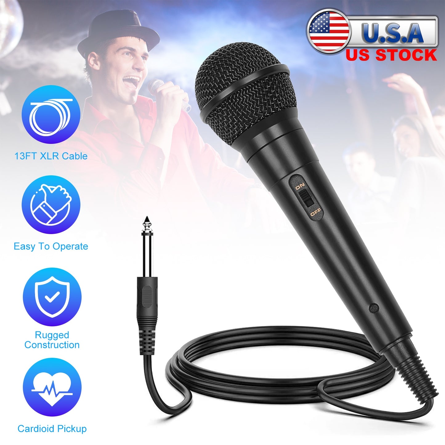 Handheld Dynamic Microphone with 13ft Cable & On/Off Switch