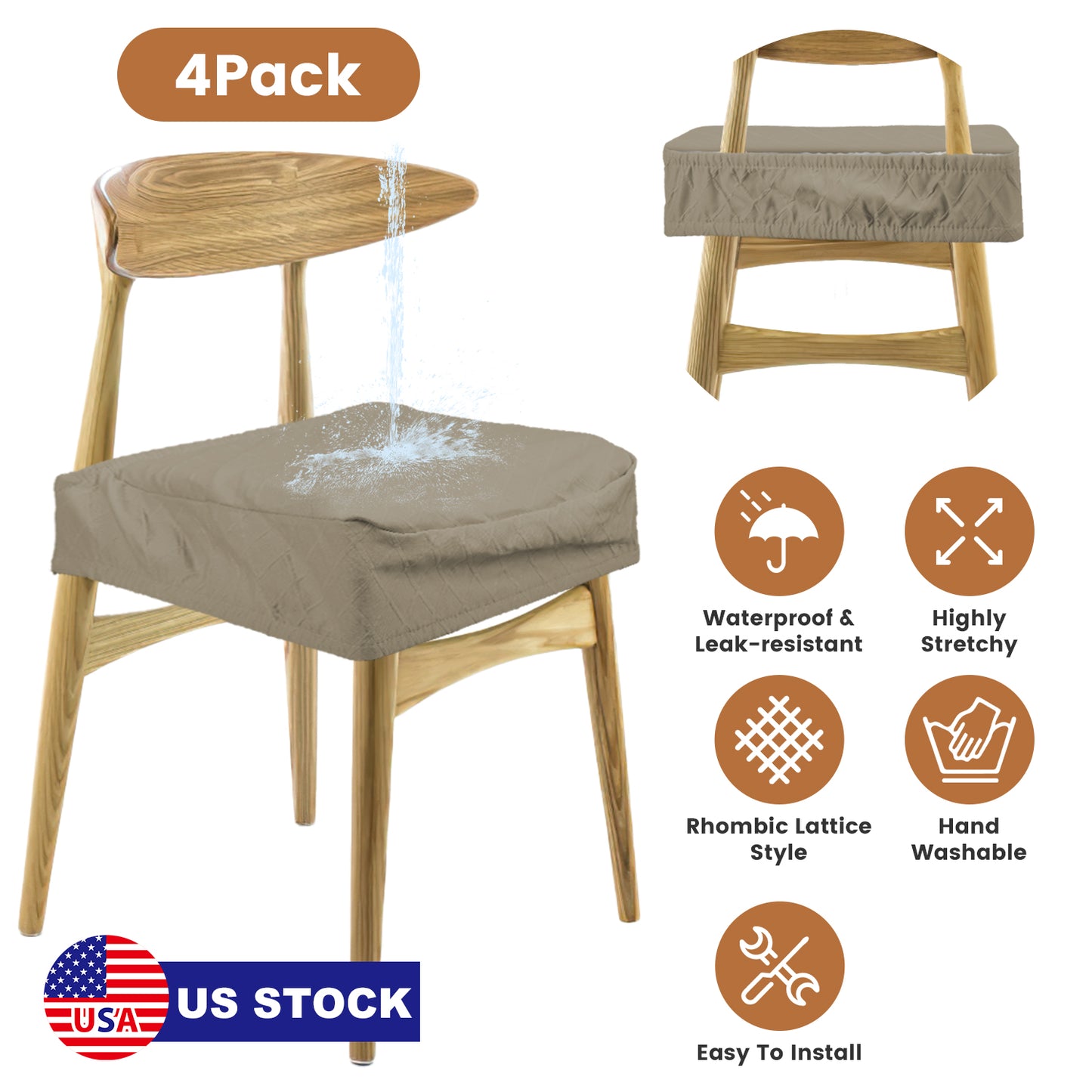 Waterproof Dining Chair Seat Covers - 4 Pack Stretch Slipcovers