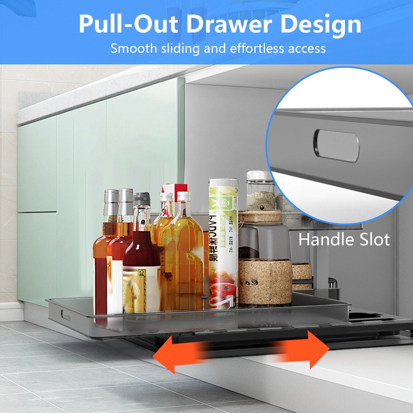 2-Tier Pull Out Under Sink Organizer with Sliding Drawer