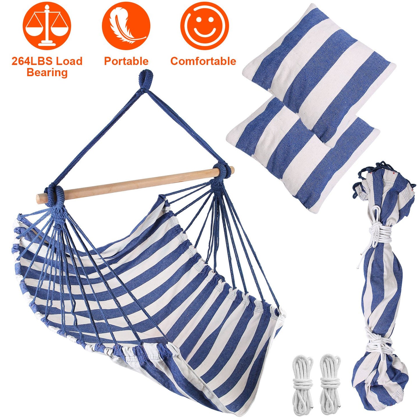 Hanging Hammock Chair with Pillows – 265 lbs Capacity