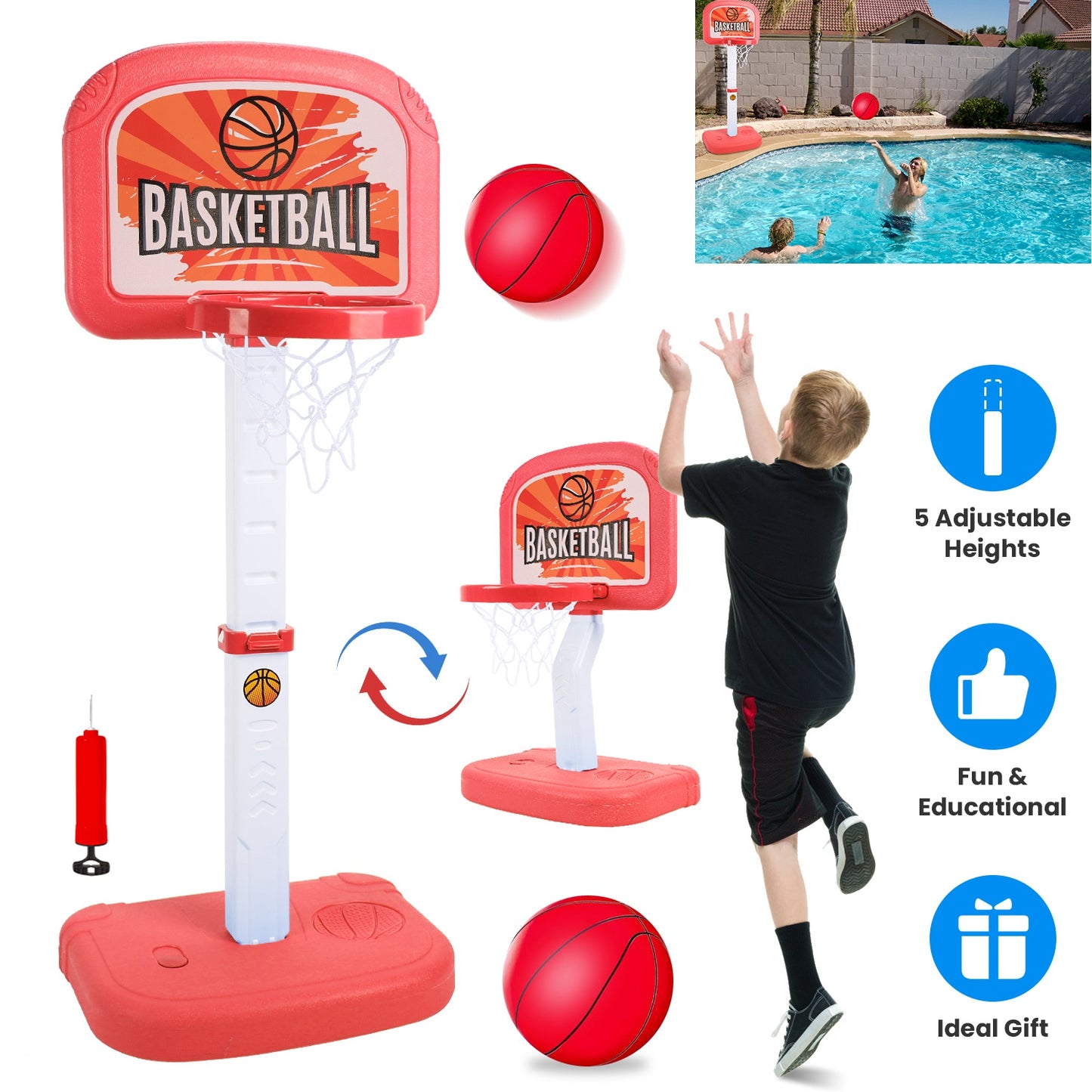 Poolside Basketball Hoop Set with Adjustable Height