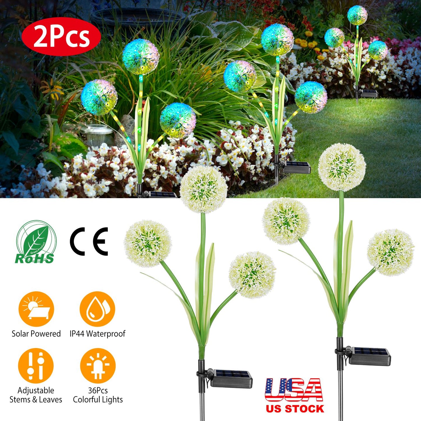 Solar Dandelion Garden Lights 36 LED Outdoor Pathway Stakes