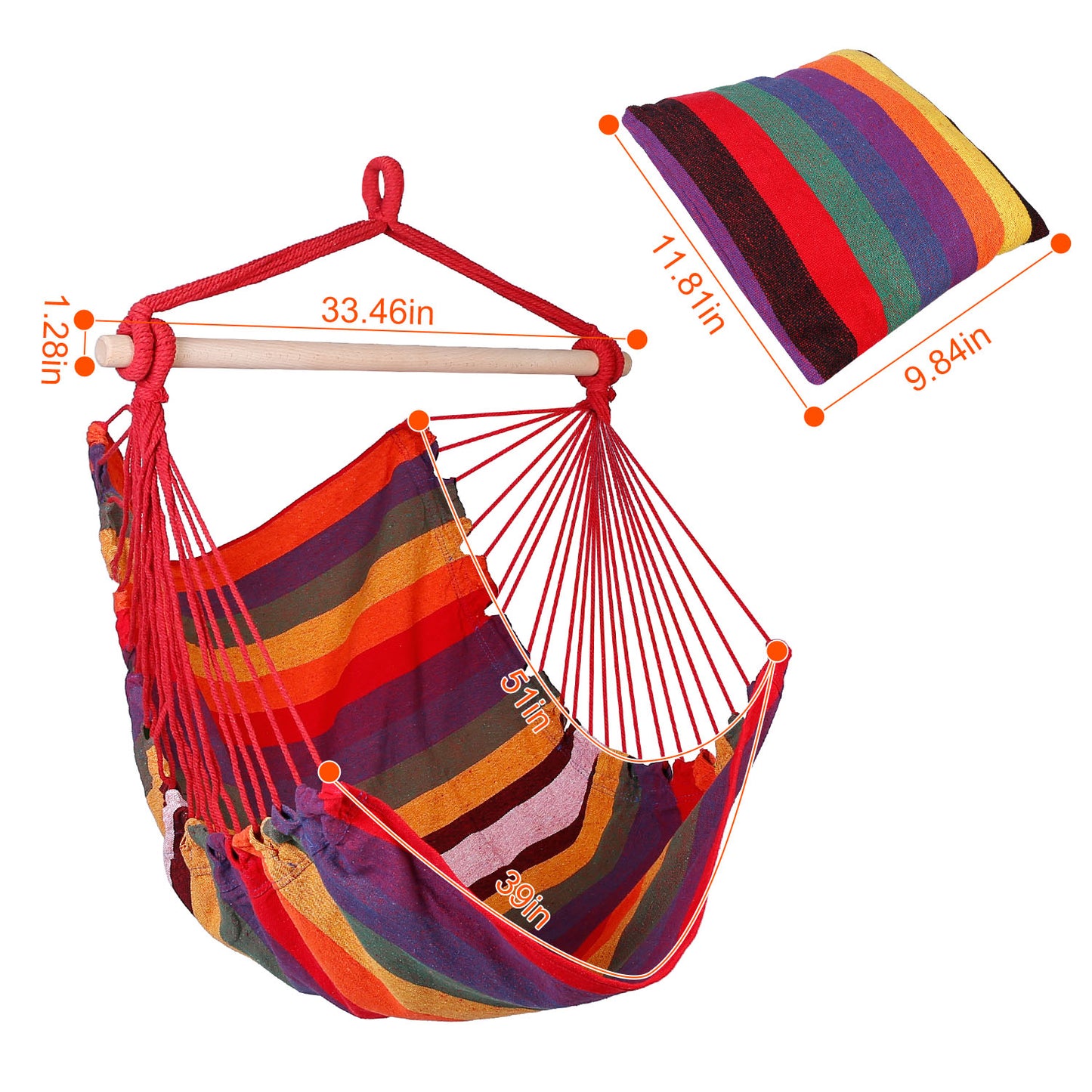 Hanging Hammock Chair with Pillows – 265 lbs Capacity