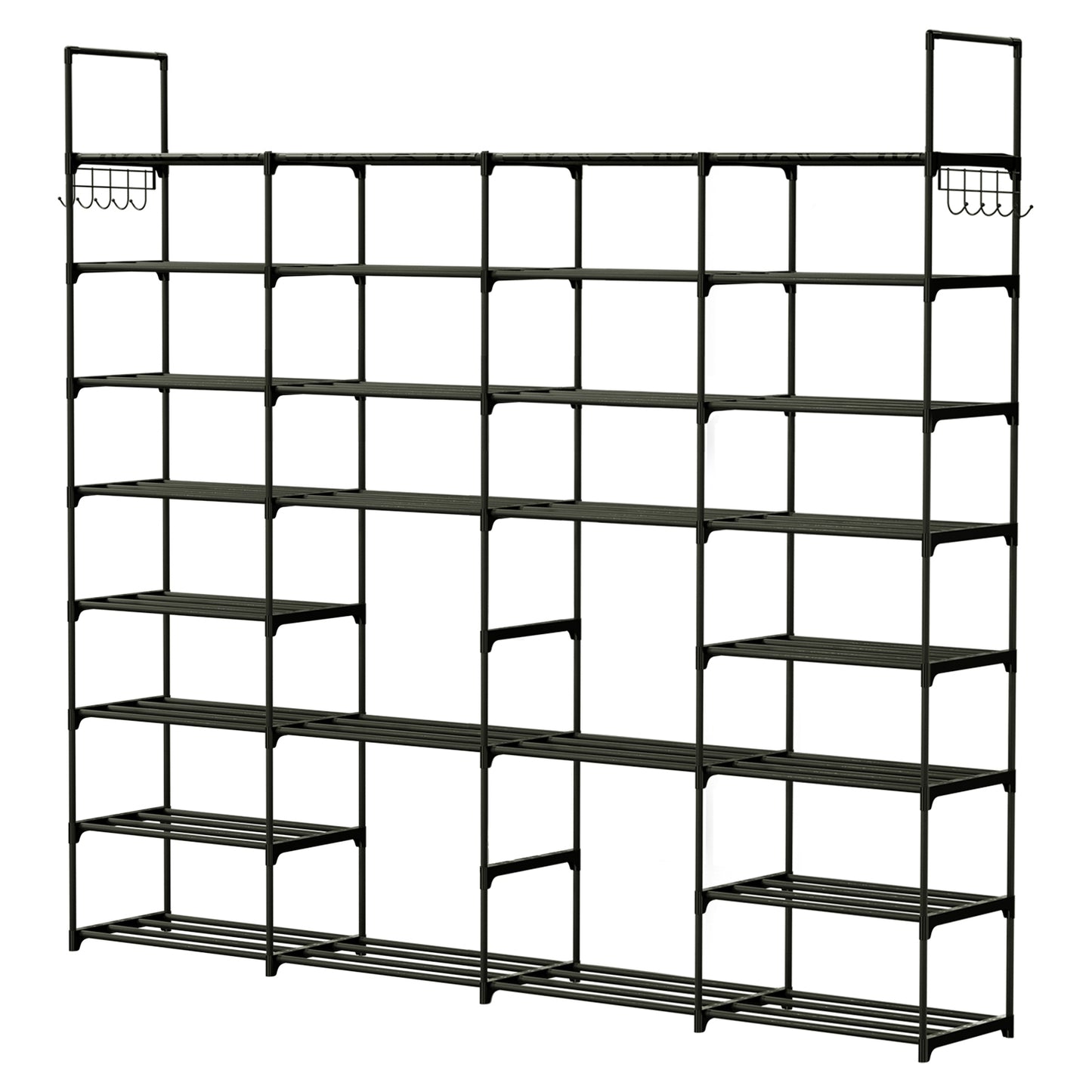8-Tier Metal Shoe Rack - Holds 56 Pairs with Hooks