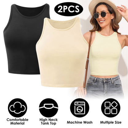 Women Sleeveless Cropped Tank Top High Neck Crop Racer Back Workout Top Machine Washable Summer S M L XL 2XL