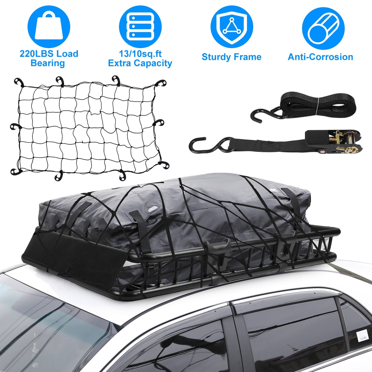 Roof Rack Cargo Carrier 63x39in with Net & Straps