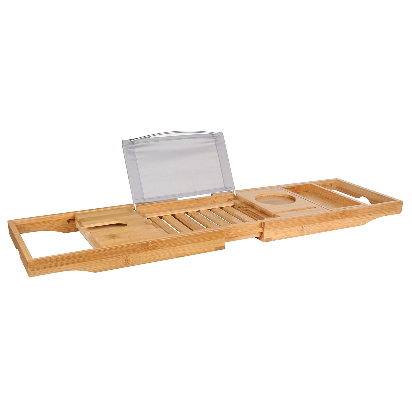 Bamboo Bathtub Caddy Tray with Extendable Arms & Wine Holder