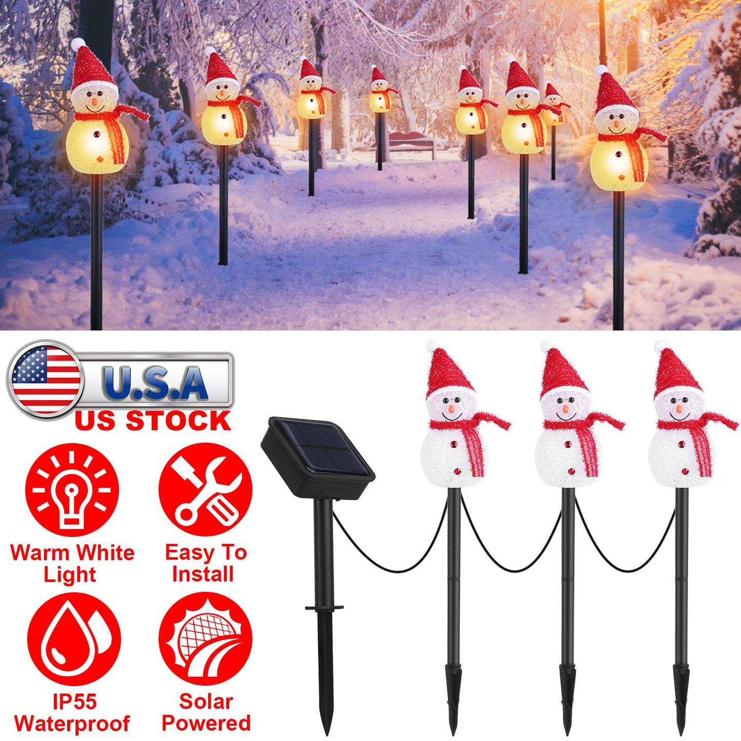 Solar Snowman Stake Light Set - 3 Piece Christmas Decoration