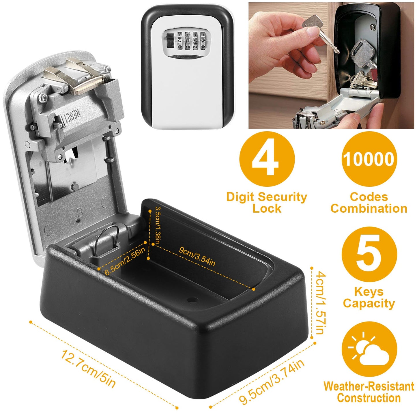 Wall Mounted Key Lock Box with 4-Digit Combination