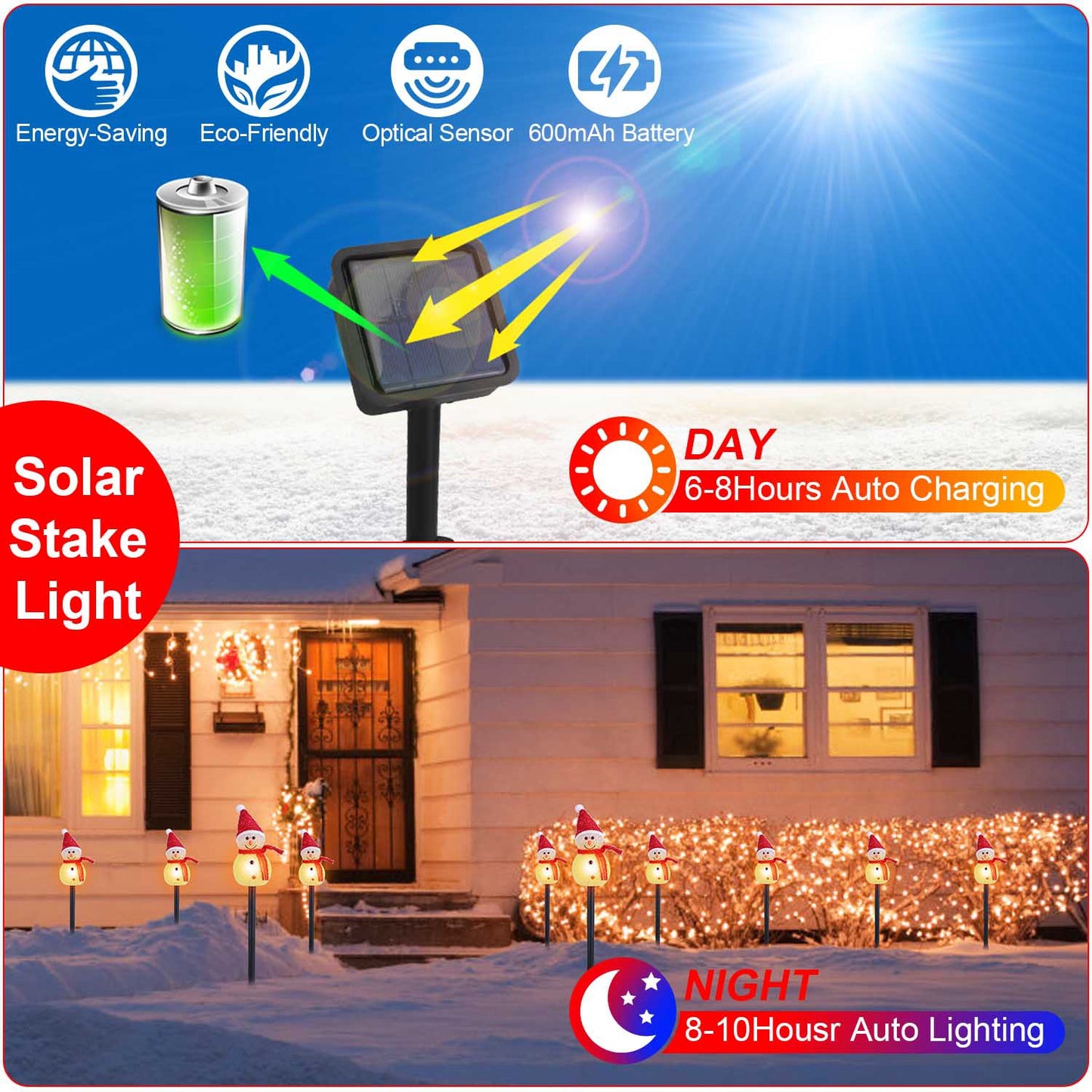 Solar Snowman Stake Light Set - 3 Piece Christmas Decoration