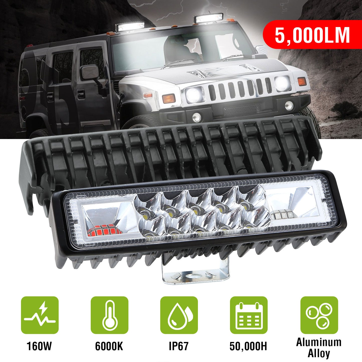 6-Inch LED Light Bar 160W with Red & Blue Warning Lights