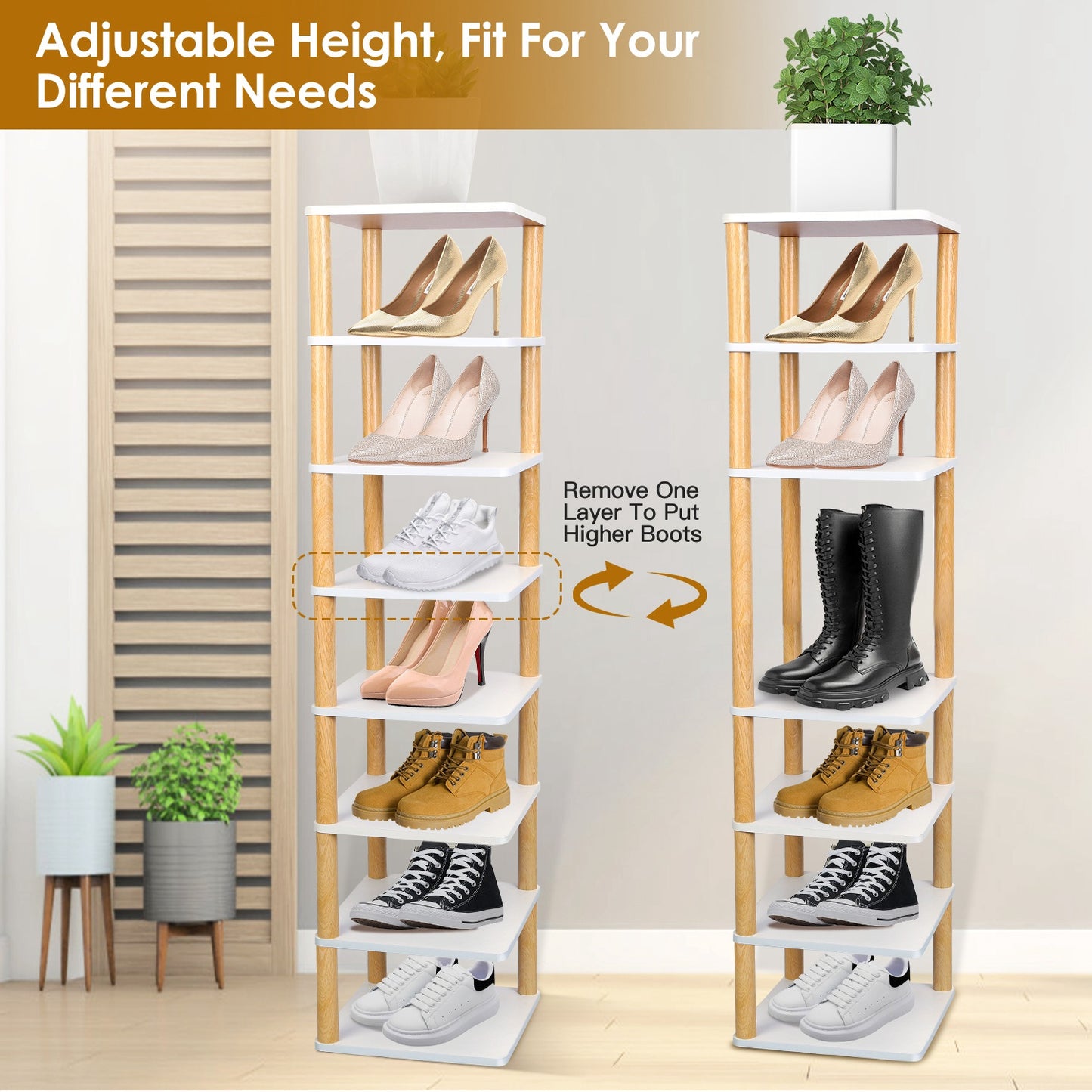 8-Tier Vertical Shoe Rack - Space Saving Entryway Organizer