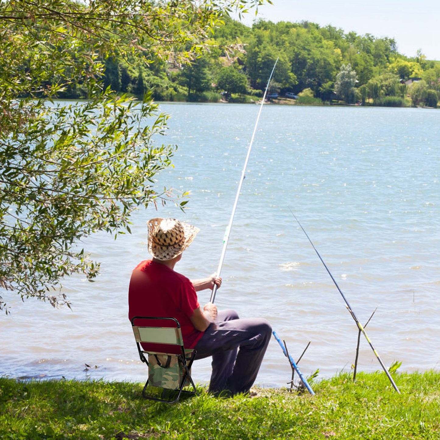 Foldable Fishing Chair with Built-In Cooler Bag and Backrest