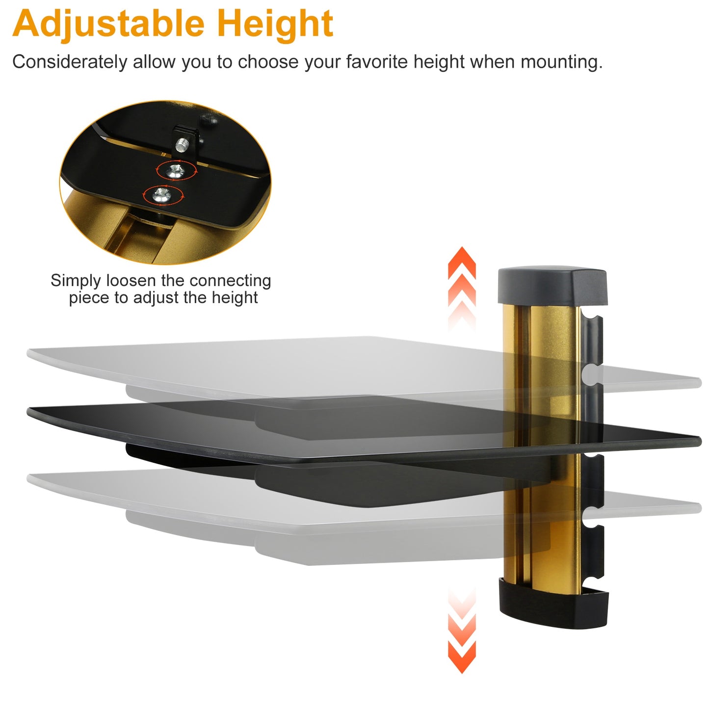 Tempered Glass Wall Shelf with Cable Management - 22lb Capacity