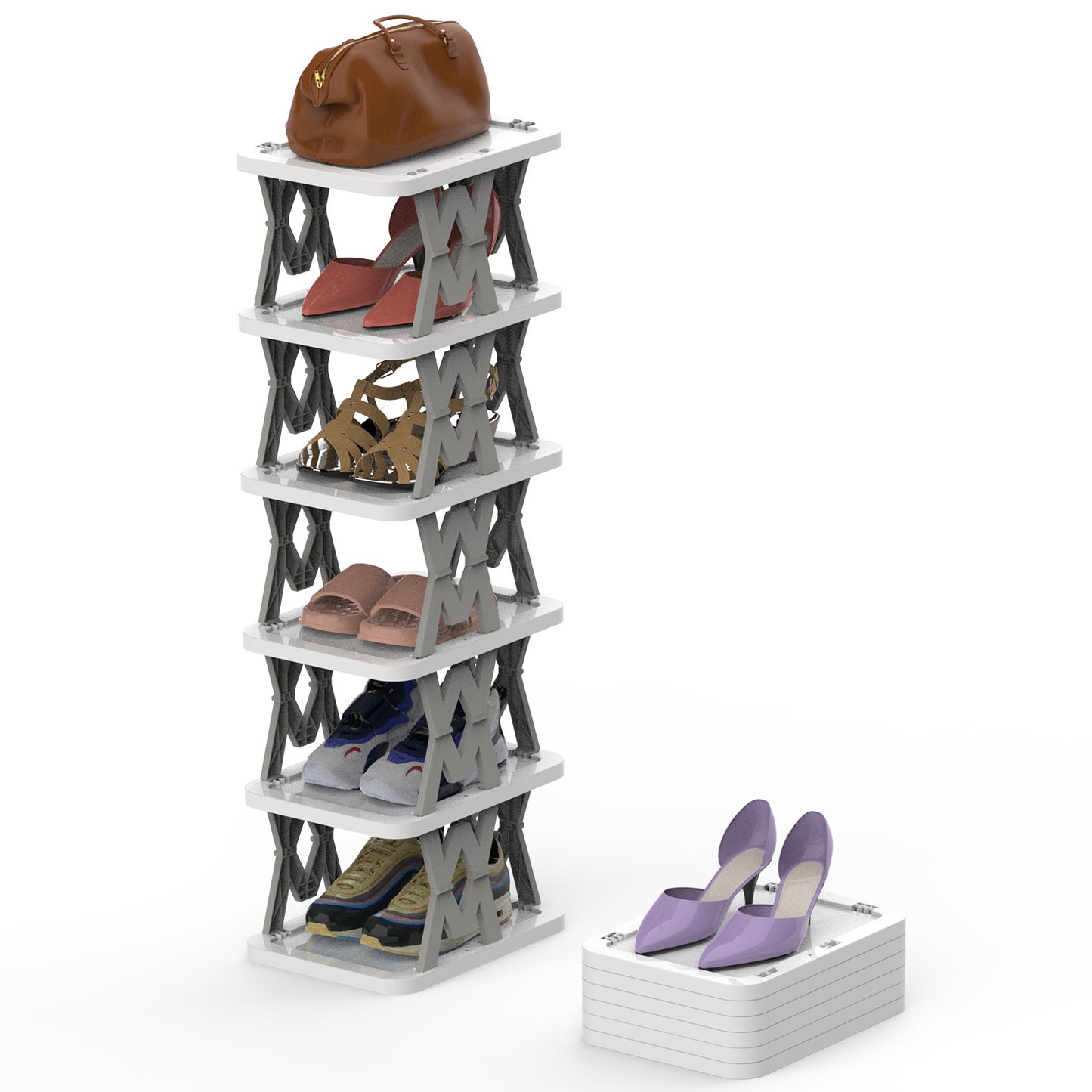 6-Tier Foldable Shoe Rack - Vertical Space Saving Organizer