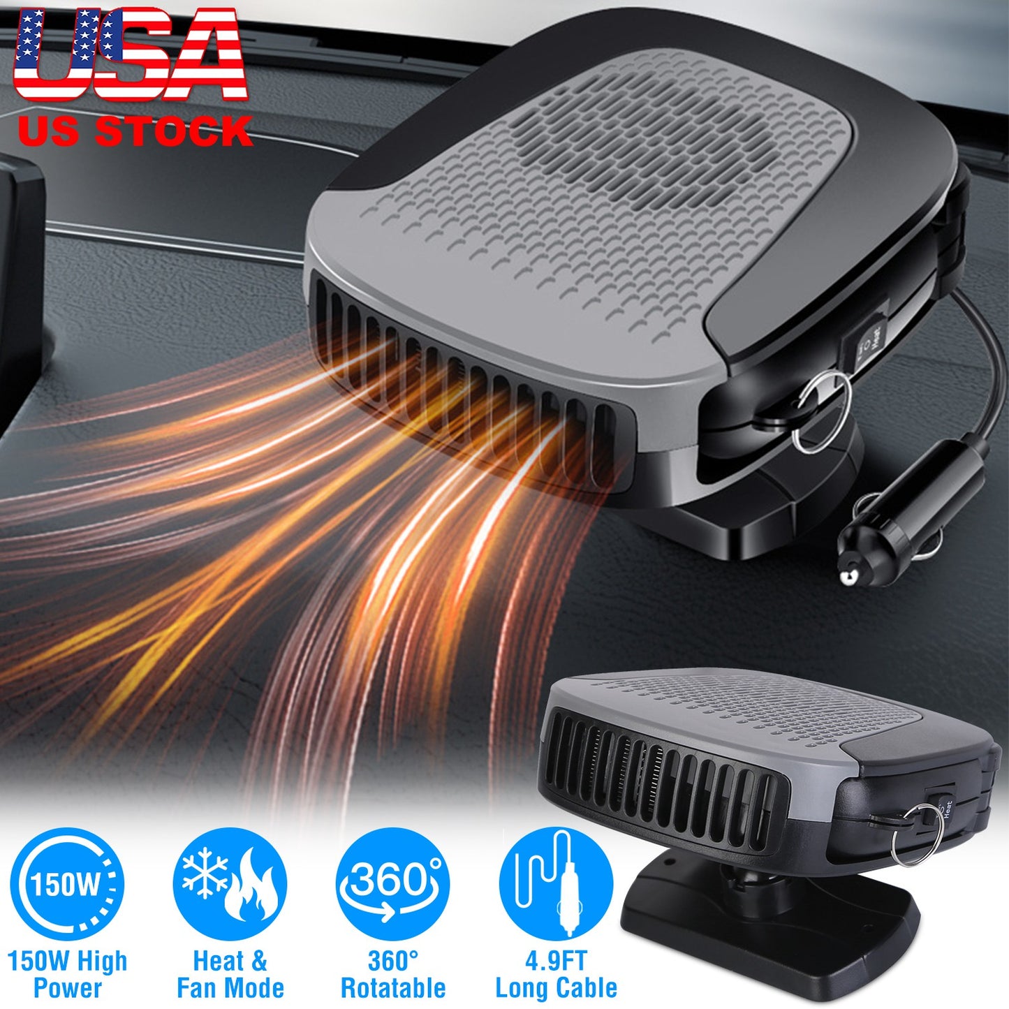 12V Portable Car Heater & Defroster Fan 150W