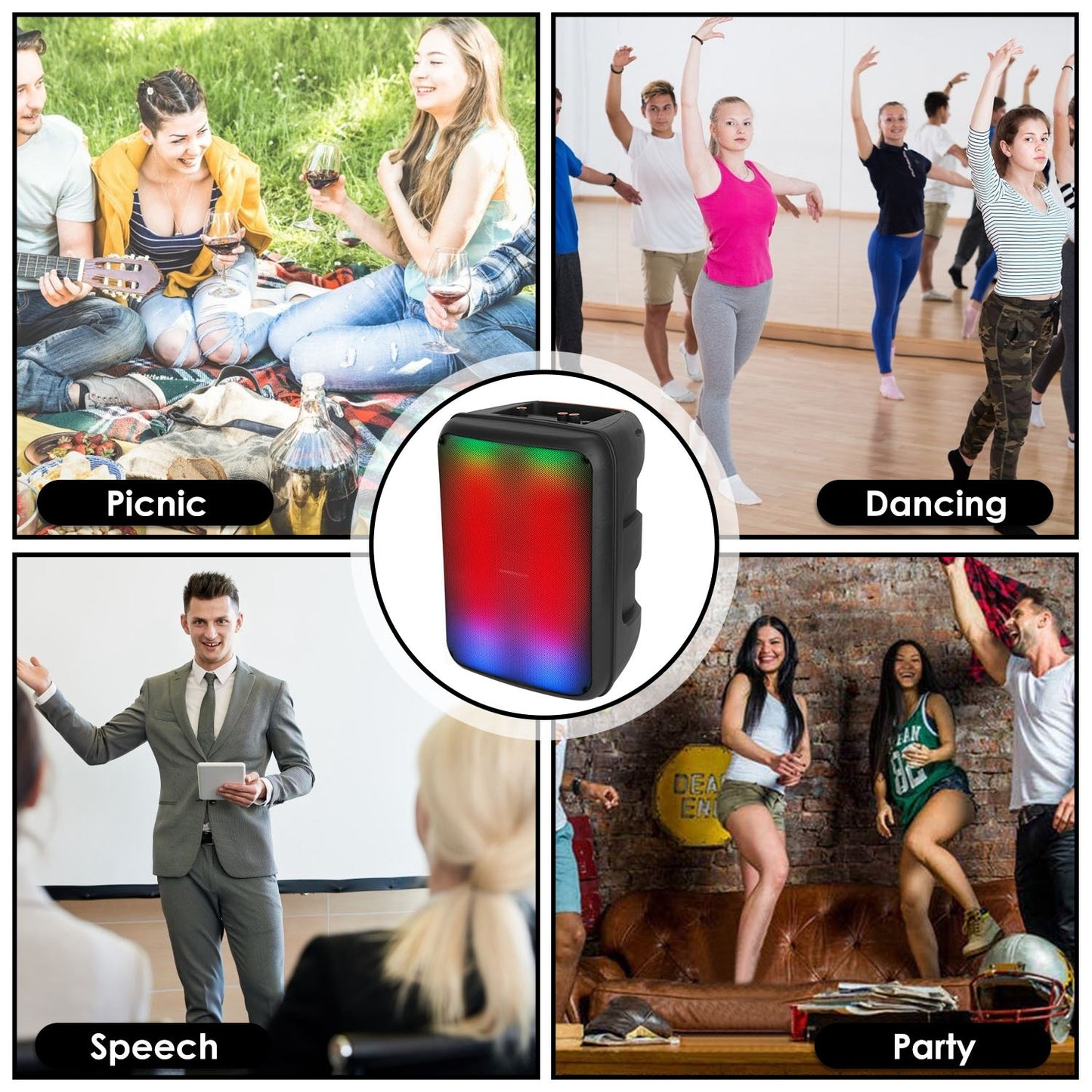 Portable Bluetooth Party Speaker 8" with RGB Lights & Karaoke