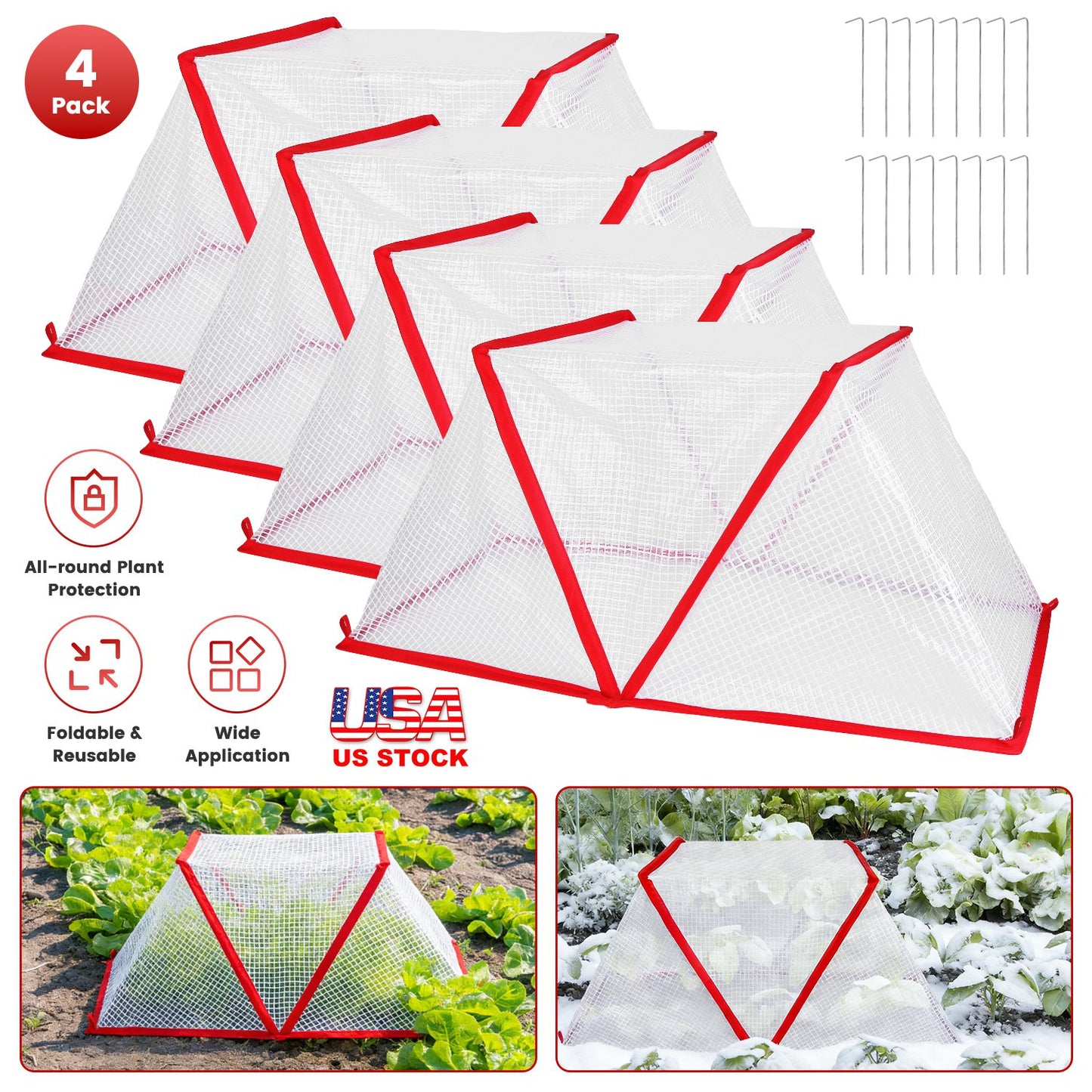 Garden Row Cover Tunnel with Ground Stakes - 4 Pack