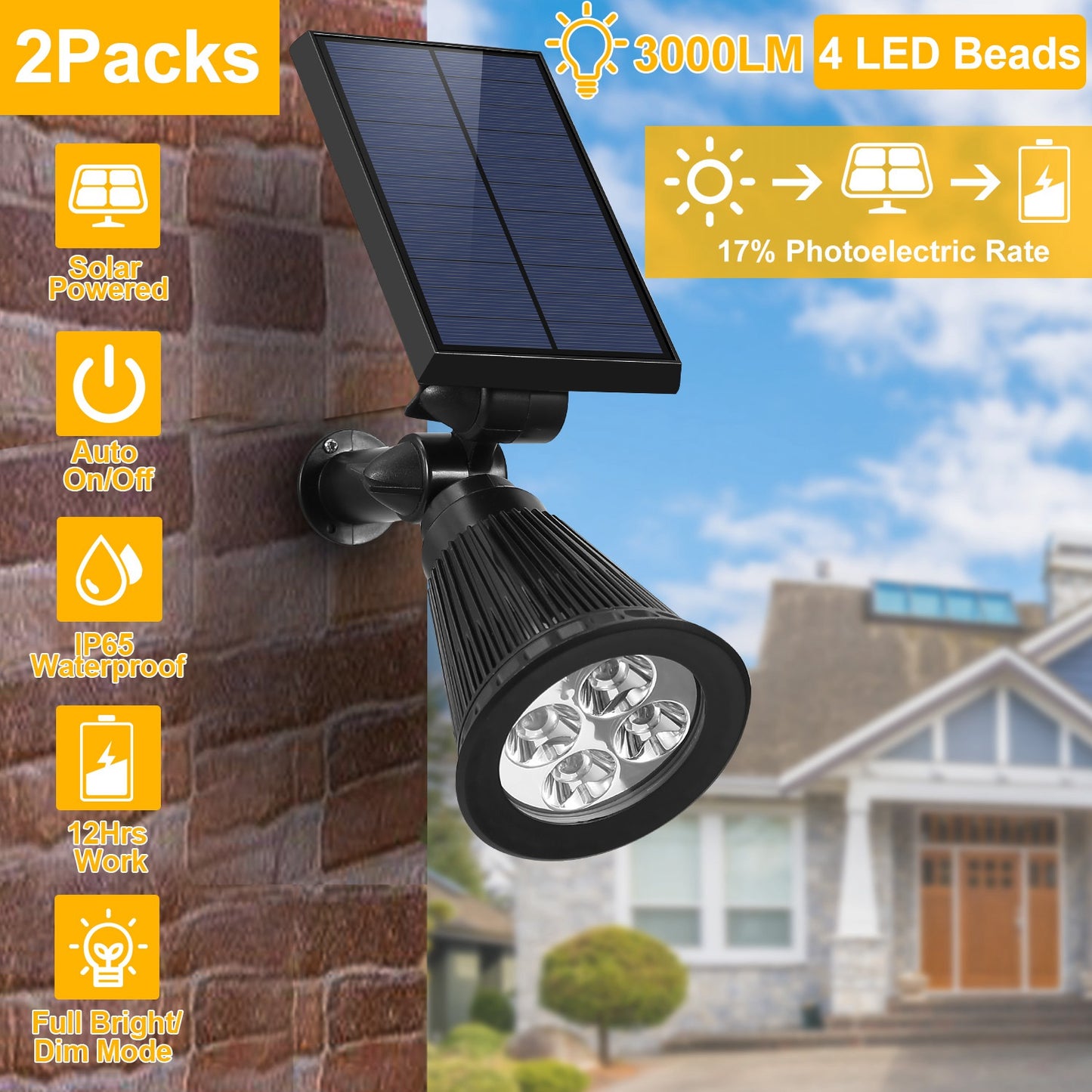 Solar Spotlight Outdoor 2-Pack with Dusk to Dawn Sensor