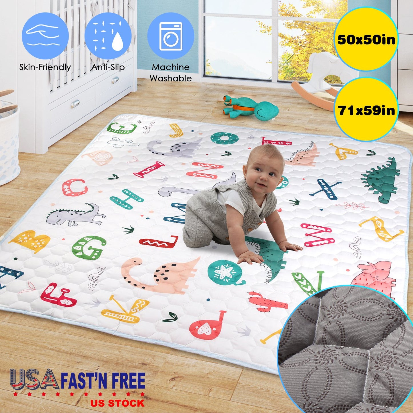 Baby Play Mat 50x50IN Non-Slip Foldable Crawling Mat