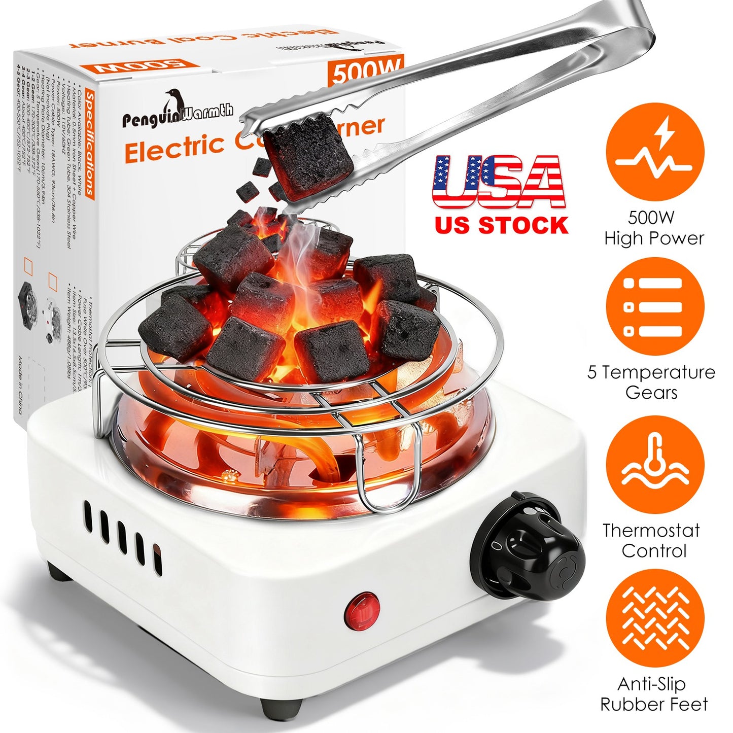 Electric Charcoal Burner 500W with 5 Temperature Settings