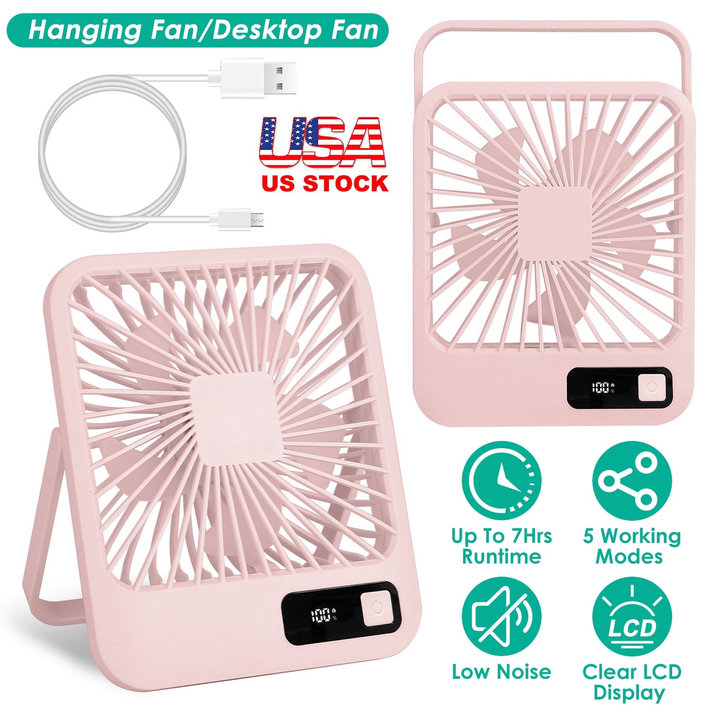 Rechargeable Desktop Fan with LCD Display & 5 Speed Settings