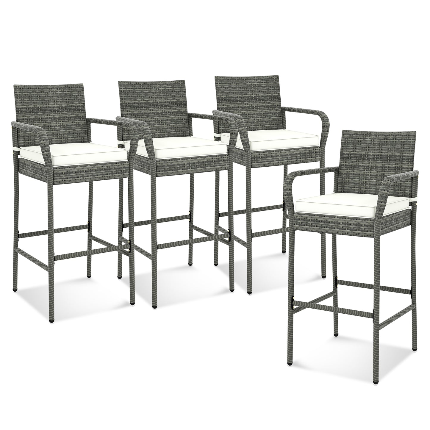 Outdoor Rattan Bar Stools Set of 4 with Cushions