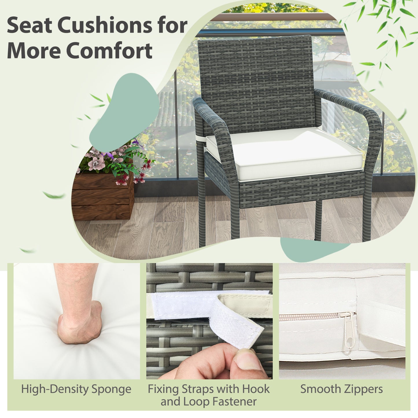 Outdoor Rattan Bar Stools Set of 4 with Cushions