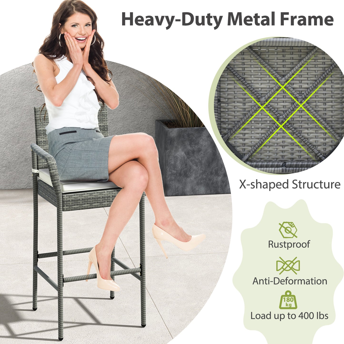 Outdoor Rattan Bar Stools Set of 4 with Cushions