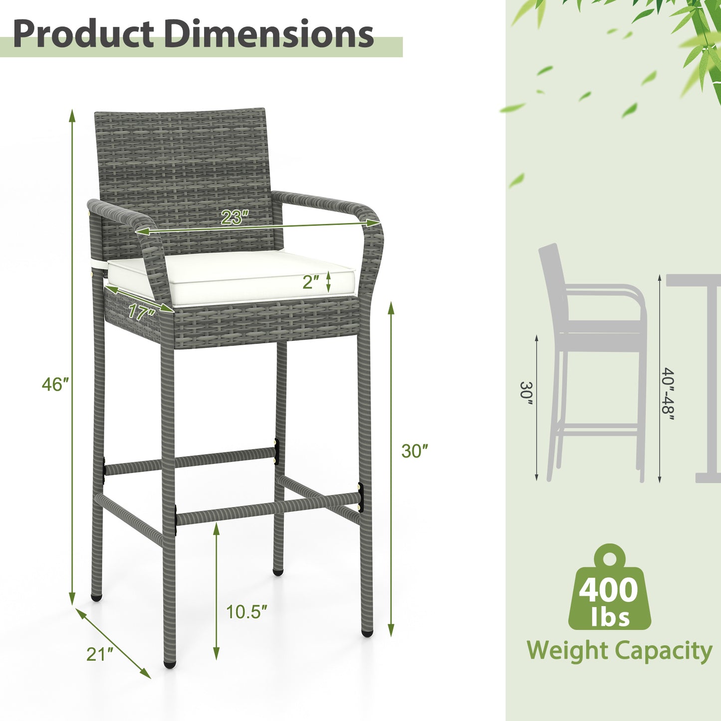 Outdoor Rattan Bar Stools Set of 4 with Cushions