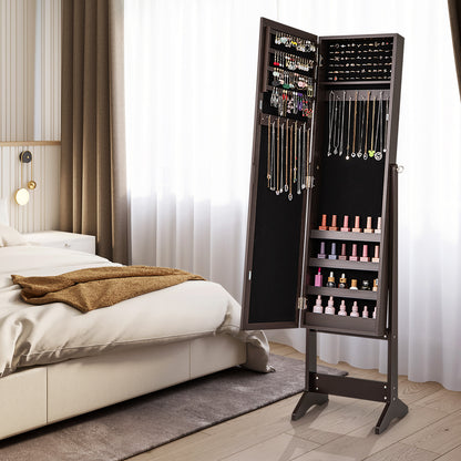 Standing Jewelry Cabinet with Mirror 56" Tall Storage Armoire