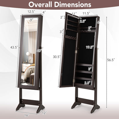 Standing Jewelry Cabinet with Mirror 56" Tall Storage Armoire