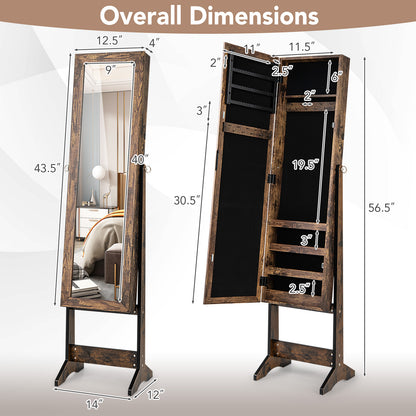 Standing Jewelry Cabinet with Mirror 56" Tall Storage Armoire