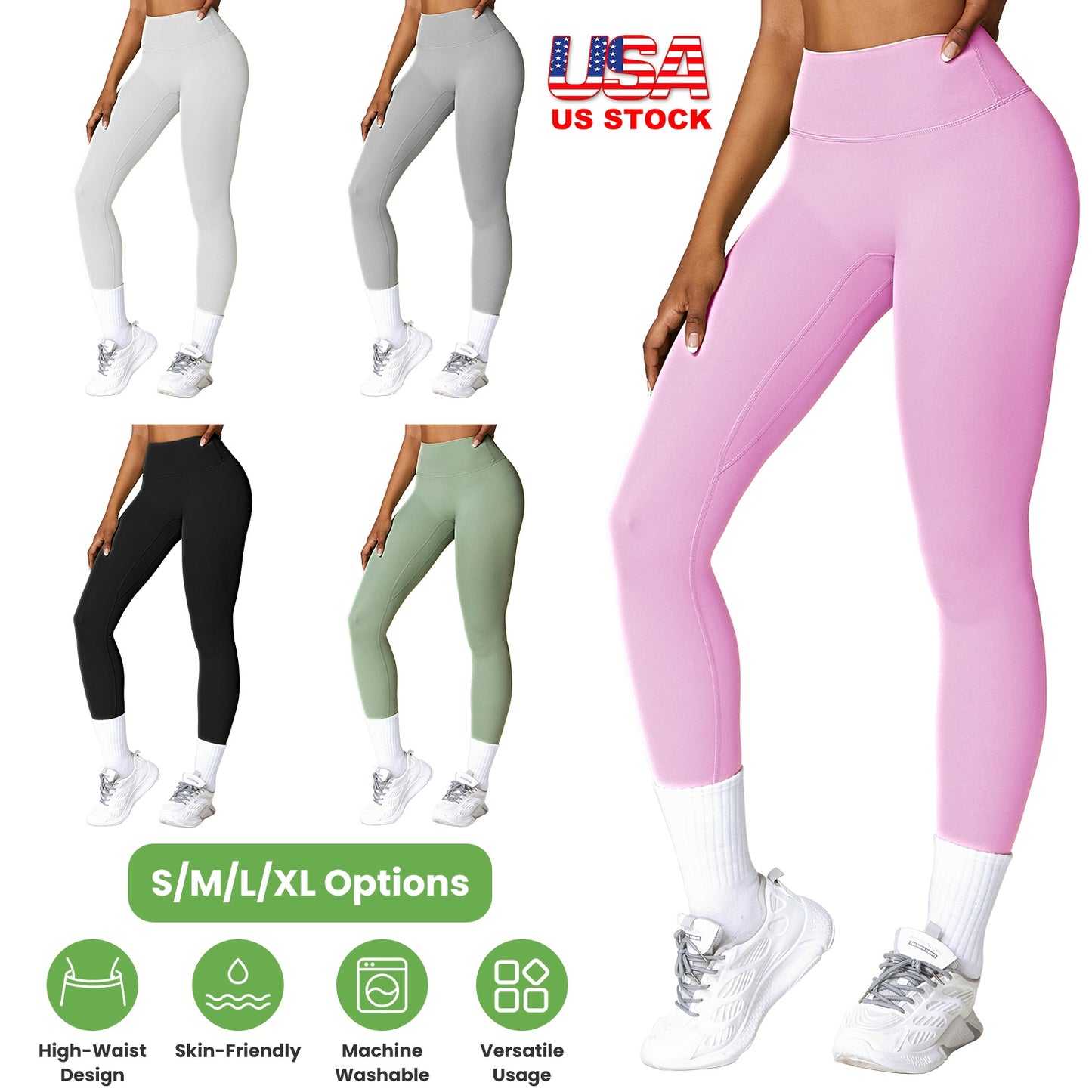 High Waist Workout Leggings with Tummy Control - 25" Inseam