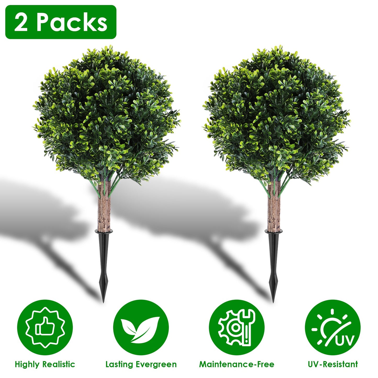 Artificial Boxwood Ball Topiary Tree with Ground Spike - 2 Pack