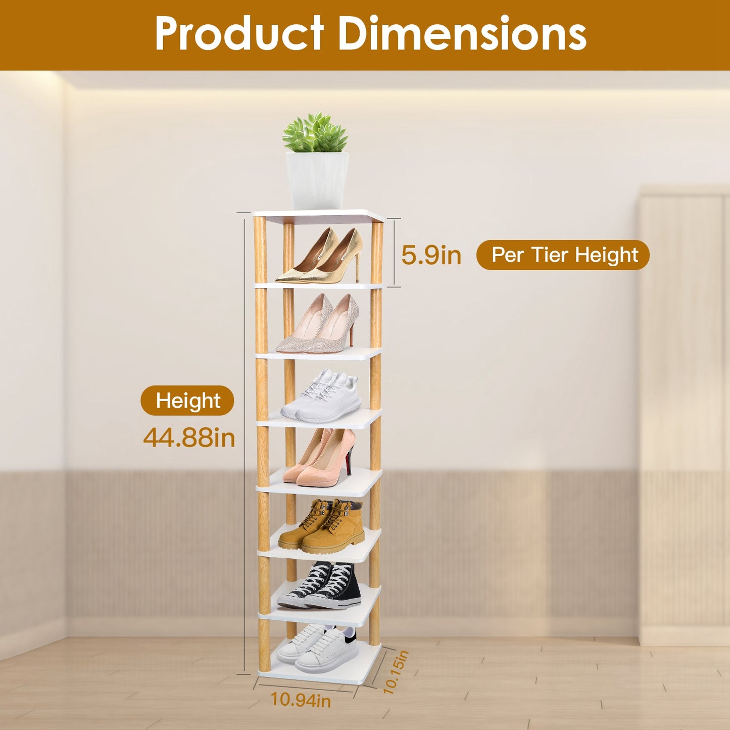 8-Tier Vertical Shoe Rack - Space Saving Entryway Organizer