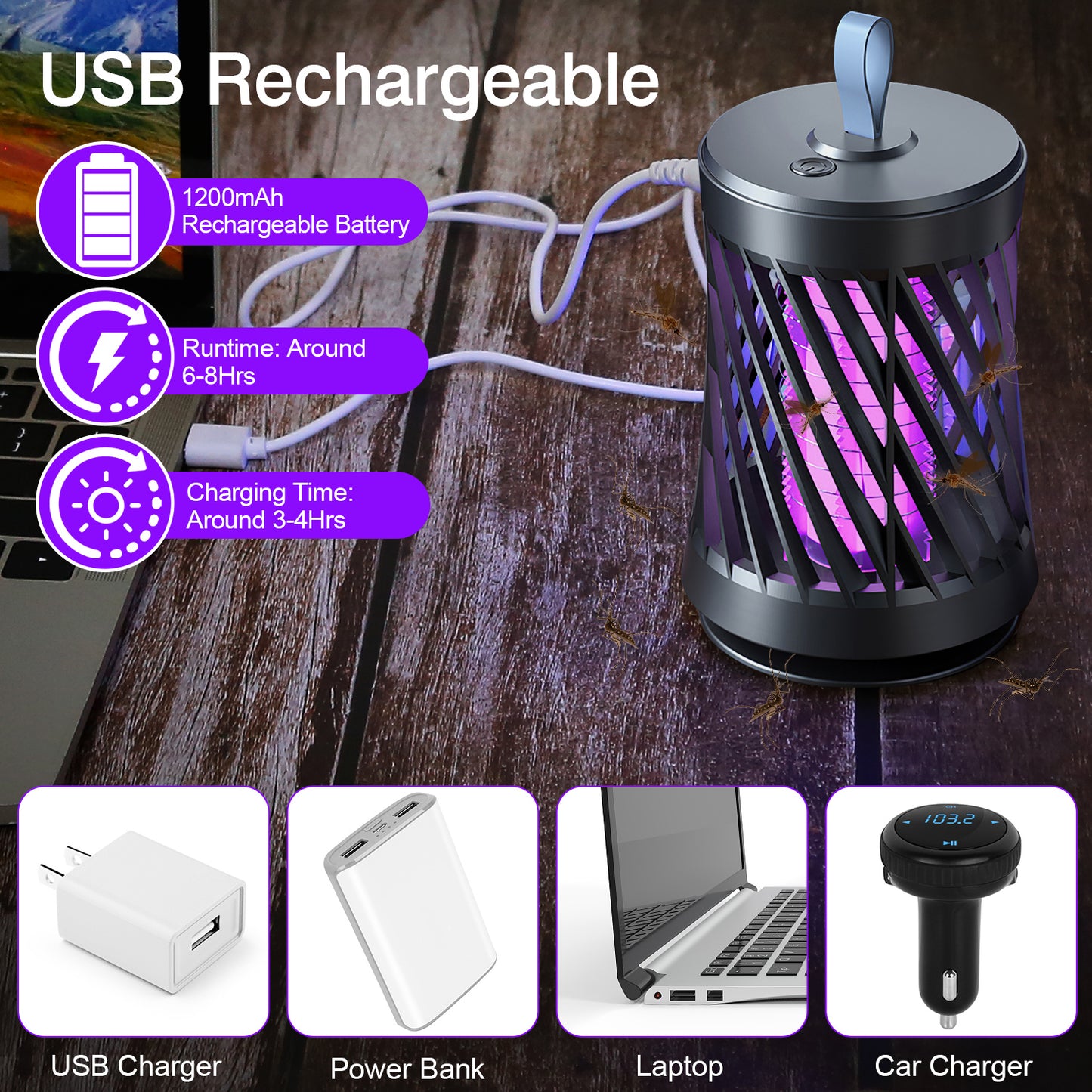 Rechargeable Mosquito Killer Lamp with UV Light & Night Light