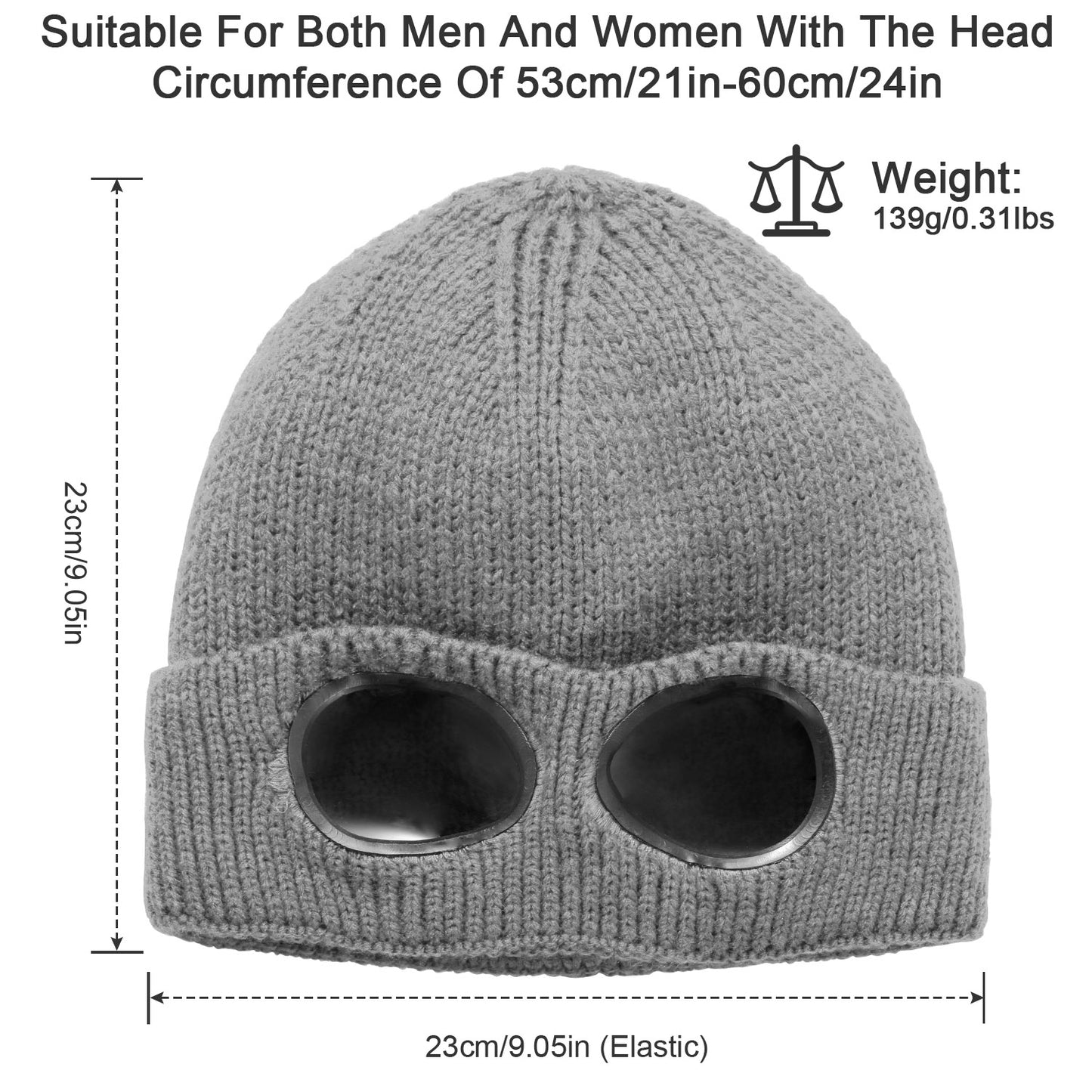 Knit Beanie Hat with Goggle - Warm Winter Skull Cap