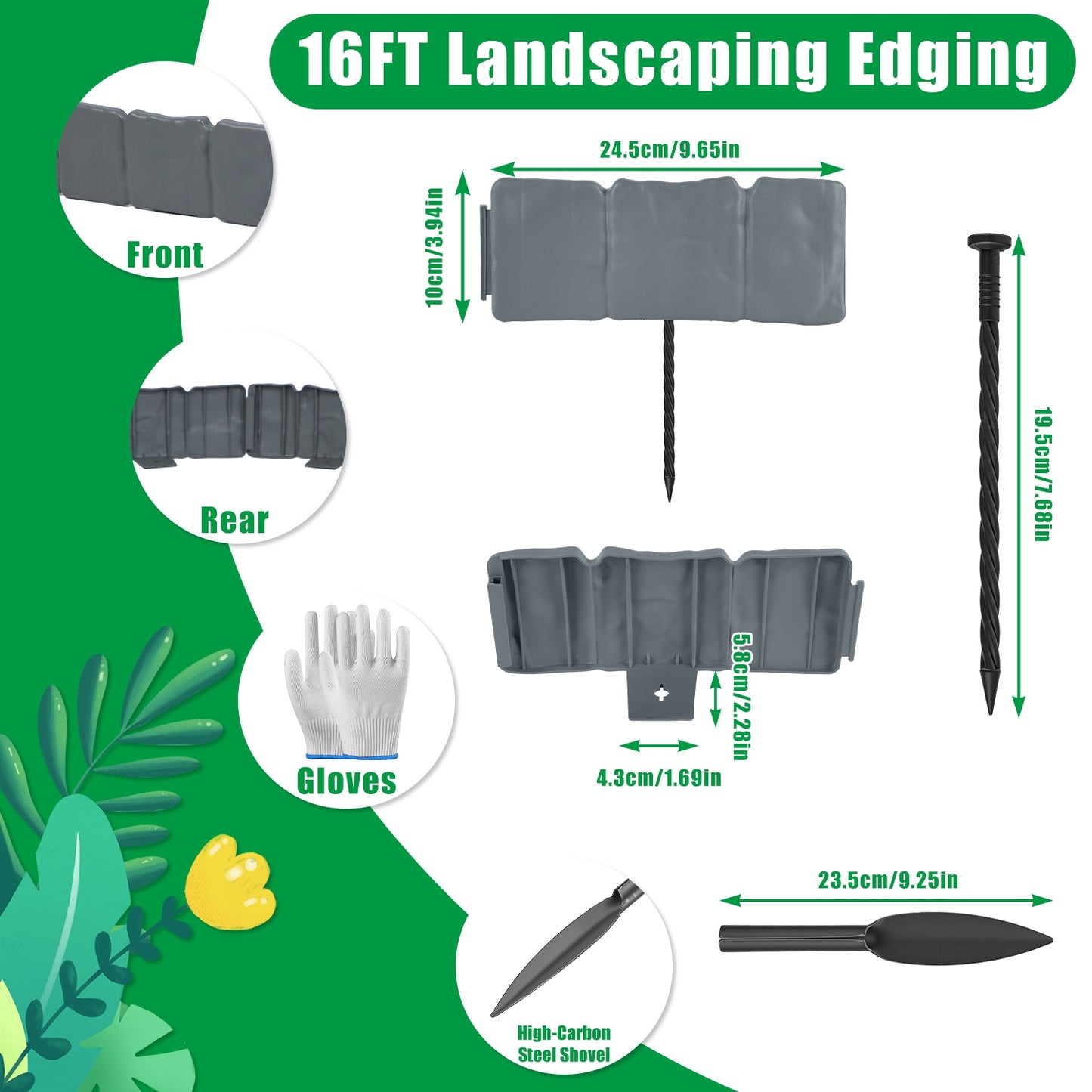 Plastic Landscape Edging 16FT Kit with Cobblestone Design