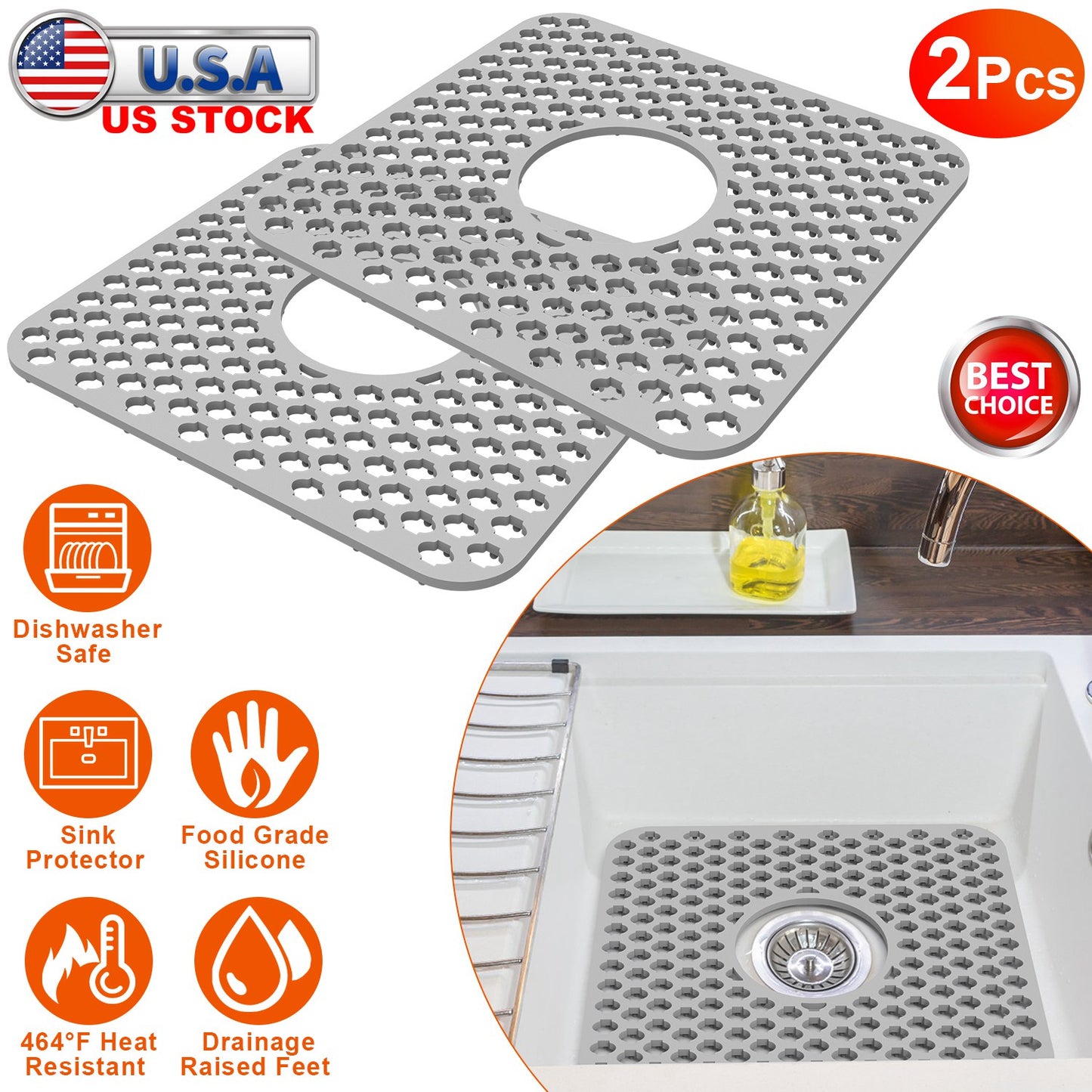 Silicone Sink Mat with Drain Hole - Non-Slip Kitchen Protector