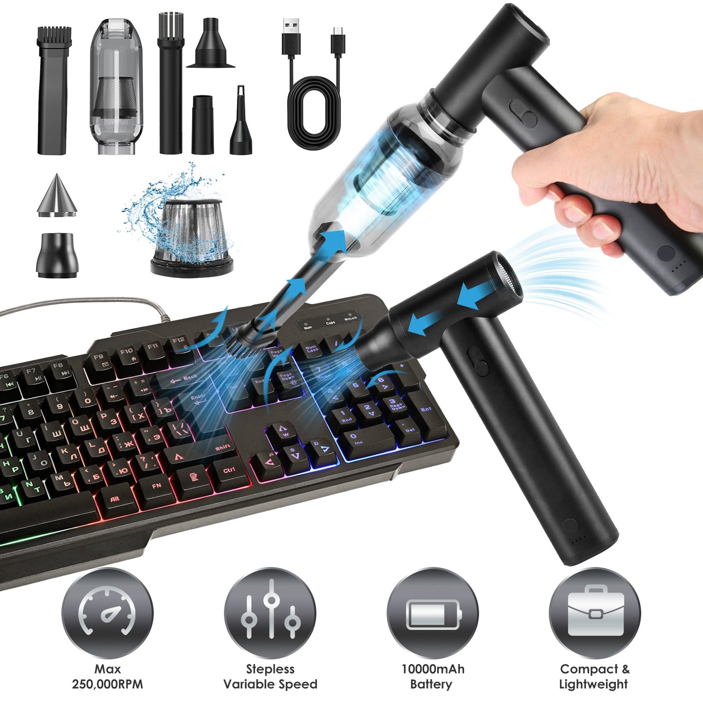 Cordless Air Duster 130,000 RPM with 19 Accessories
