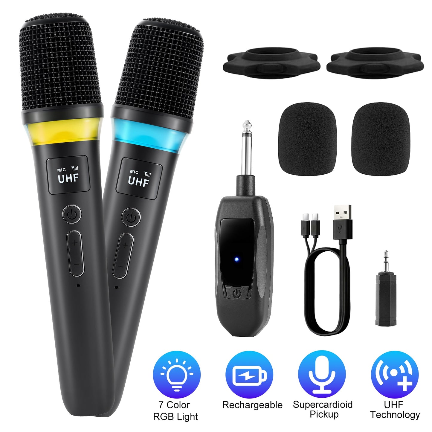 Wireless Microphone System with 164FT Range & RGB Lights