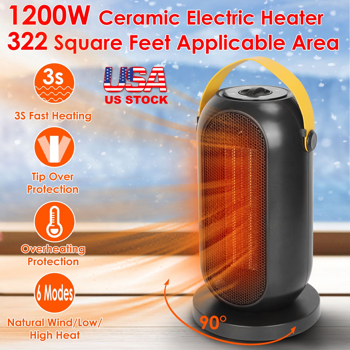 Portable Ceramic Space Heater with Oscillation & Fan Mode