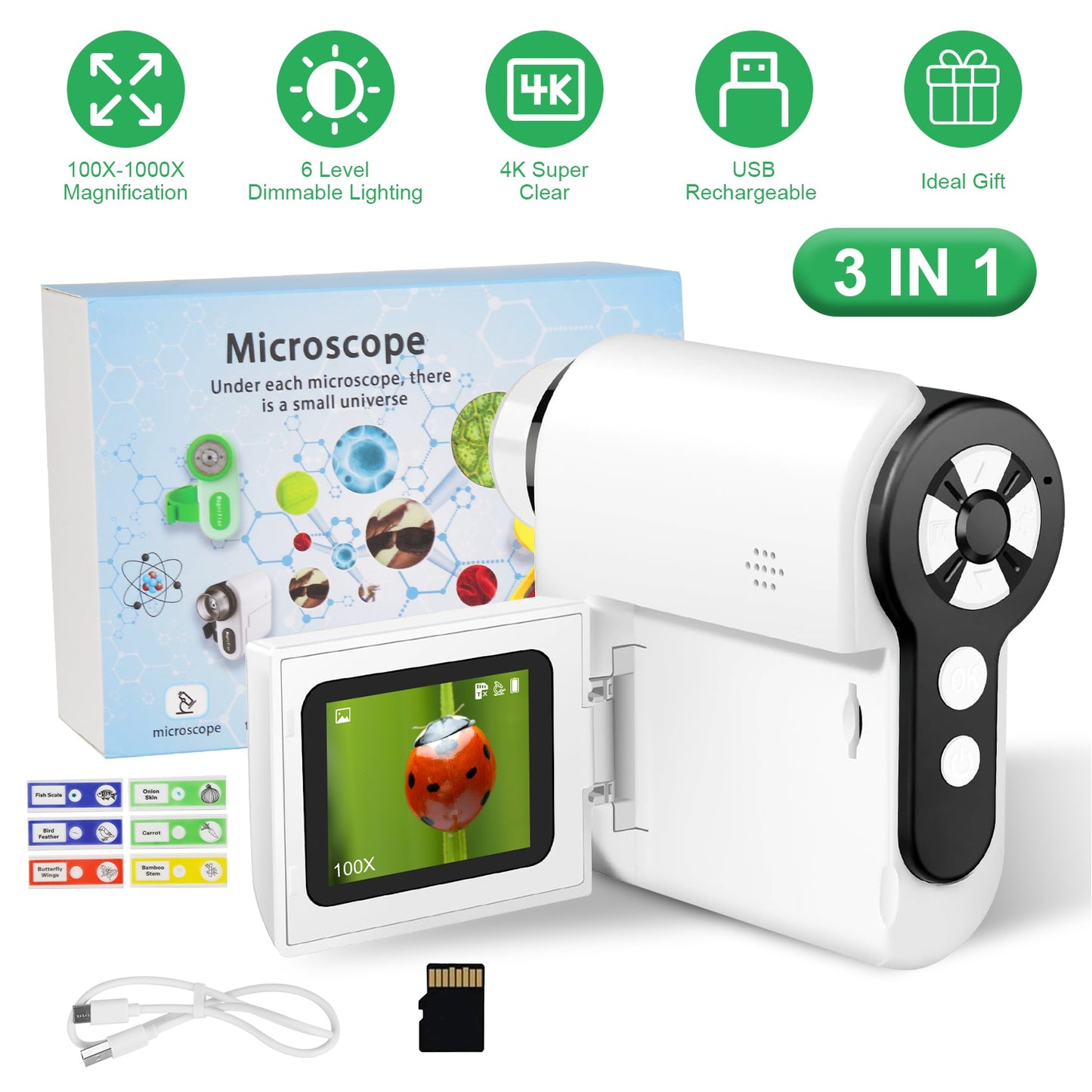 Kids Digital Microscope 1000X with Telescope & Camera