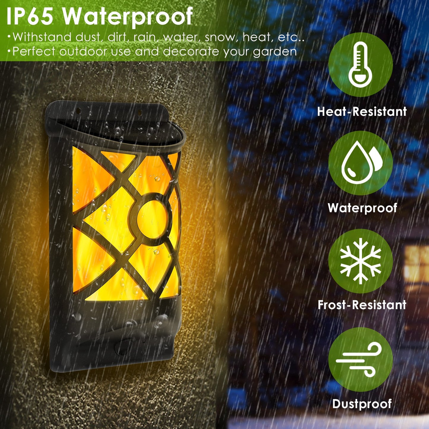 Solar Flame Wall Light with 96 LEDs - Waterproof Outdoor
