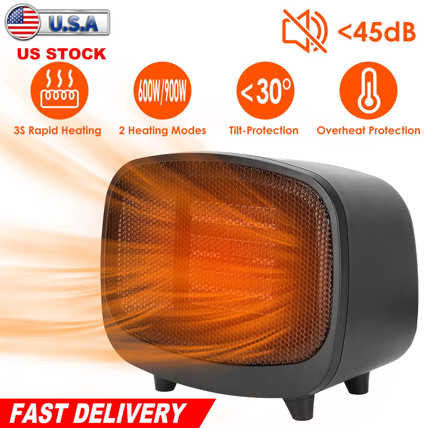 Portable PTC Ceramic Space Heater with Tip-Over Protection