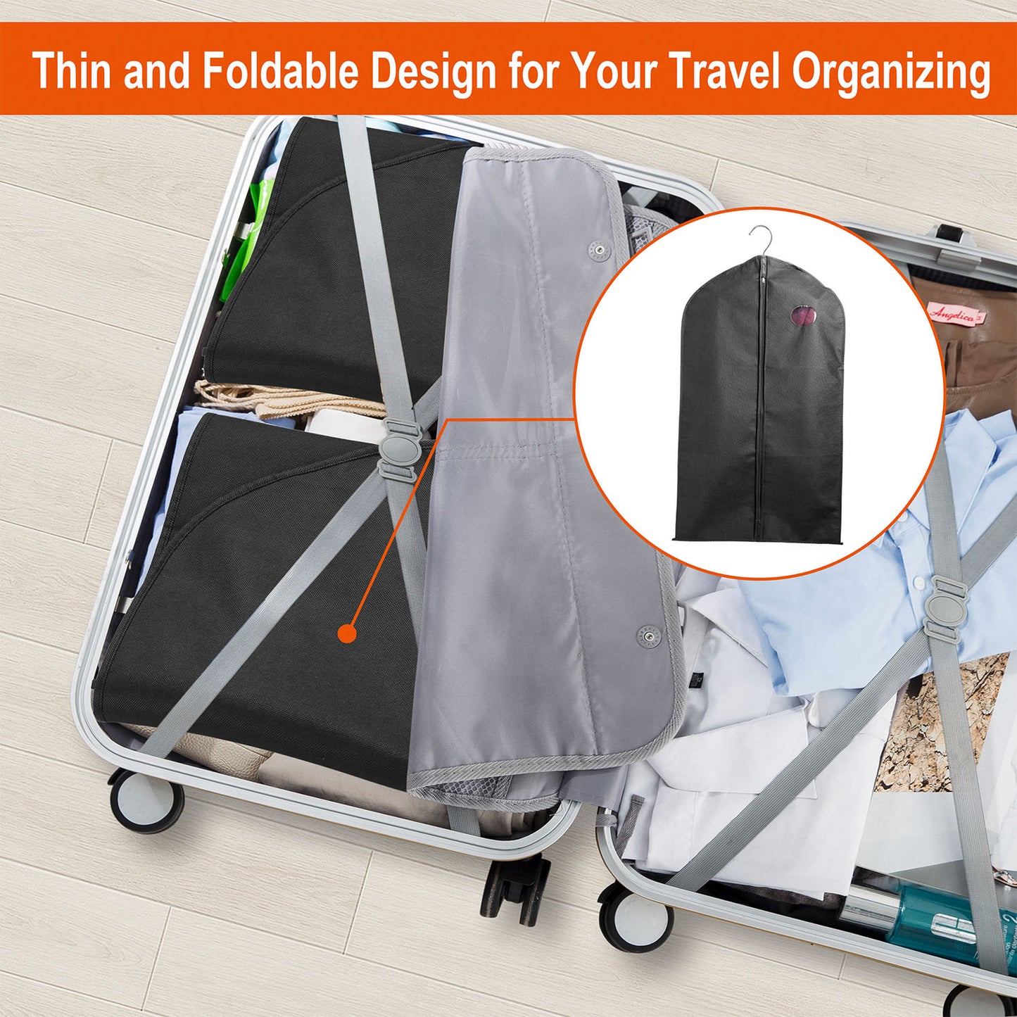 Garment Bags 39" with Zipper - 5 Pack Breathable Suit Covers