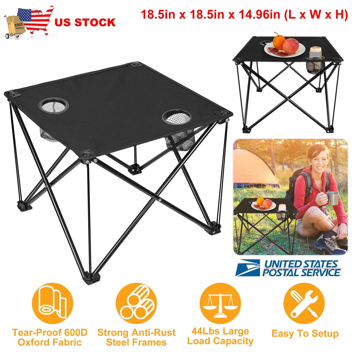 Foldable Camping Table with Cup Holders & Carry Bag (2-Pack)