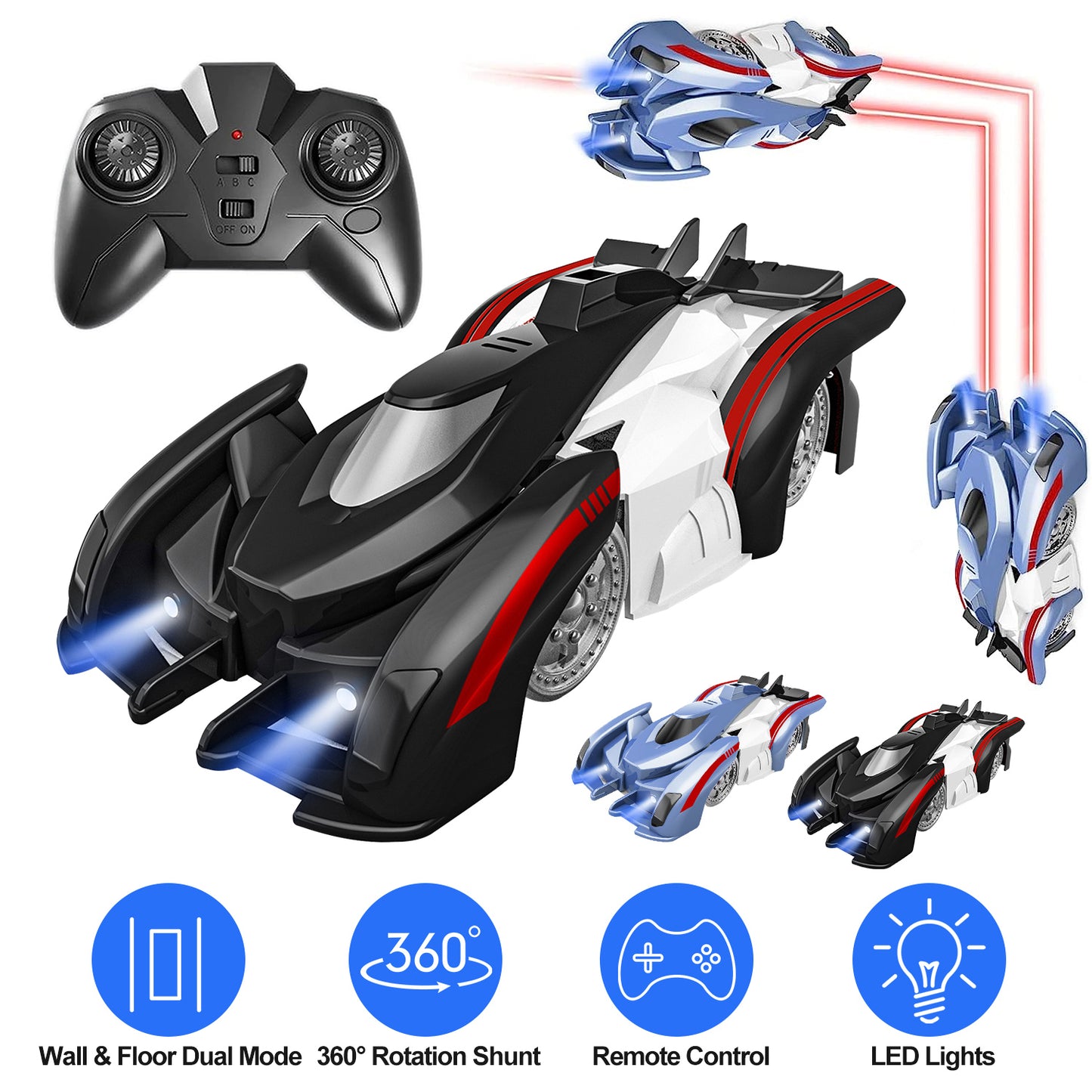 Wall Climbing RC Car with 360° Rotation and LED Lights