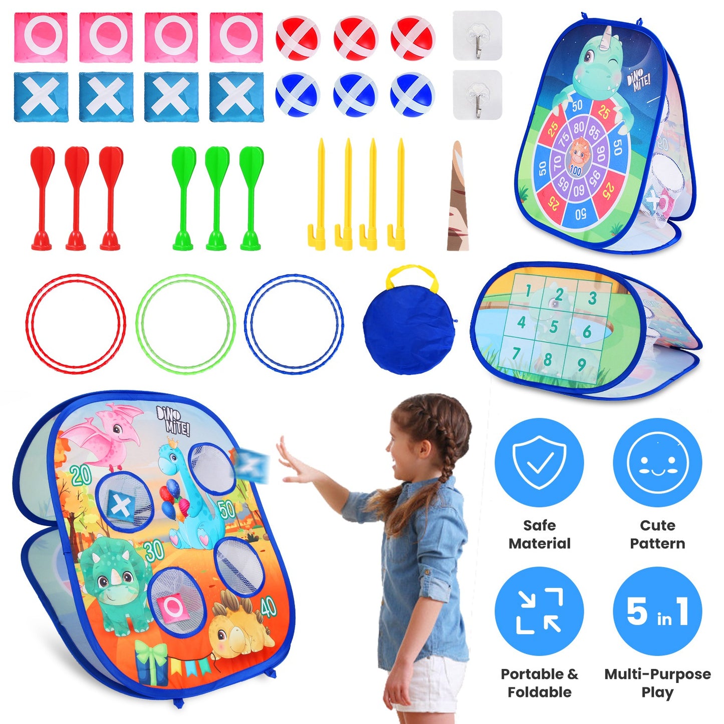 5-in-1 Bean Bag Toss Game Set with Dart Board & Storage Bag